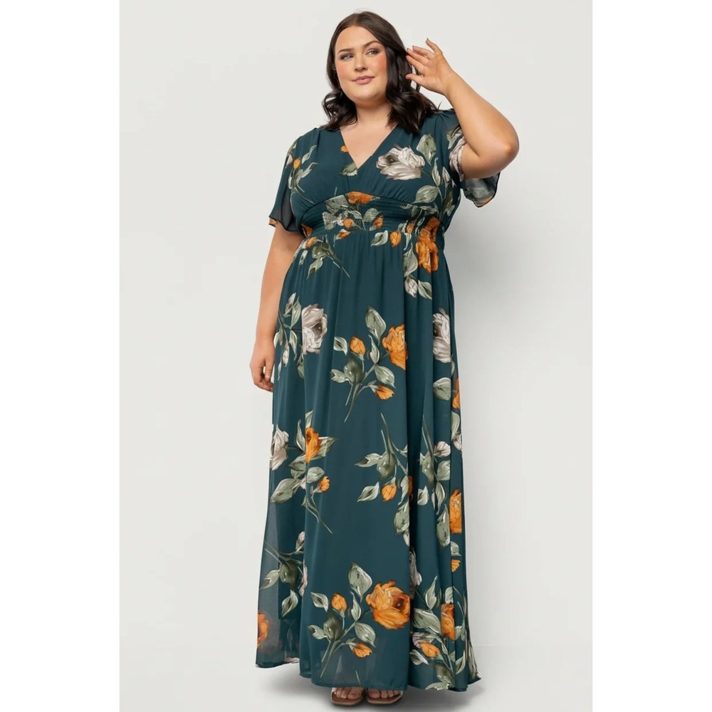 Baltic Born Birdie Maxi Dress 3X Plus Size Green Deep Topaz Floral